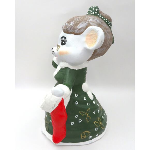 Vintage Hand Painted Ceramic Christmas Mouse Figurine Mrs. Claus Merry Xmas 8.5″ - Picture 7 of 10